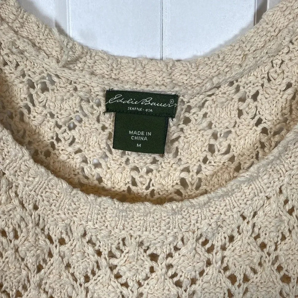 Eddie Bauer | Cream Knit Crochet Boho Sleeveless Top - Medium - 100% cotton - Picture 2 of 8